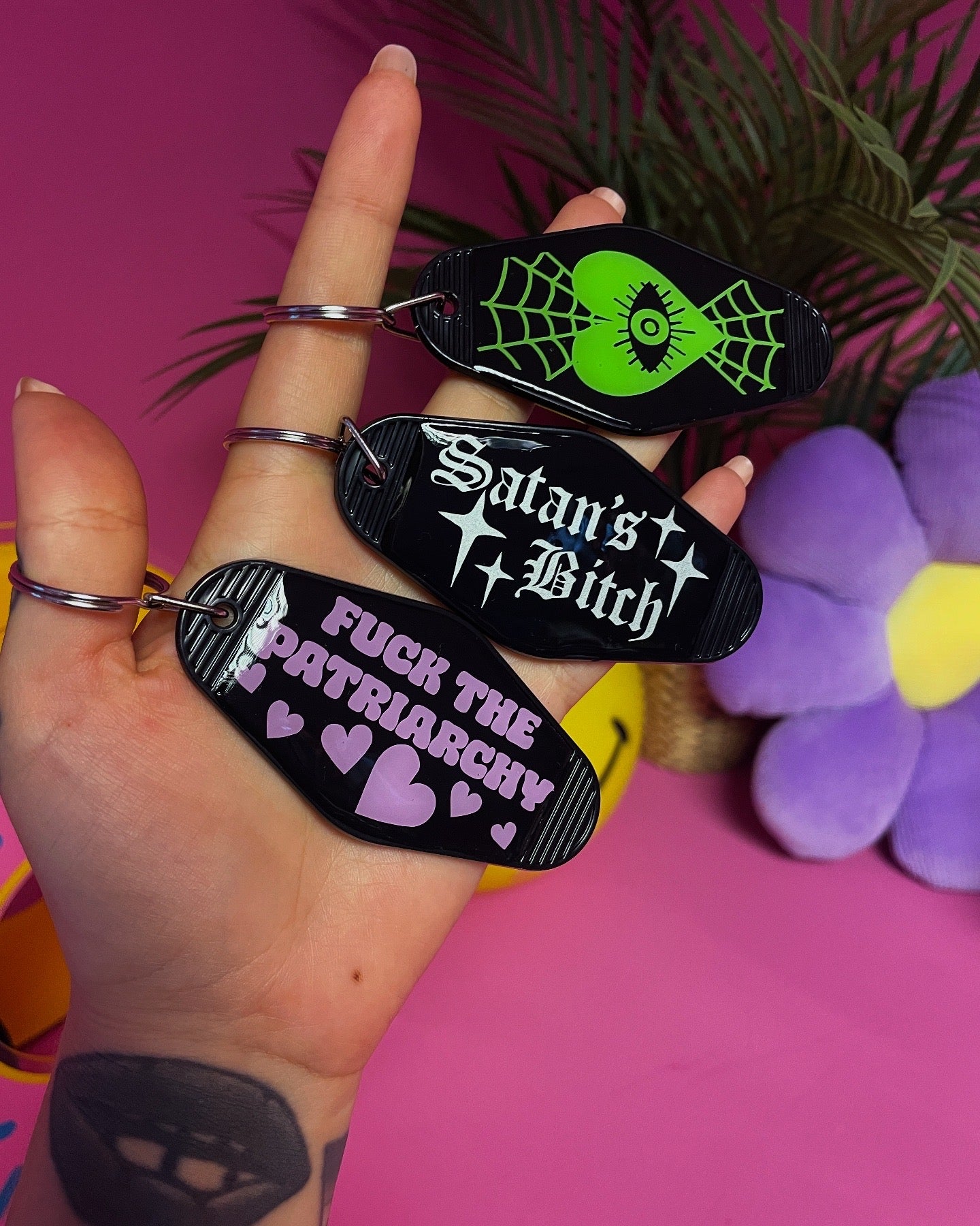 Fuck the patriarchy motel keychain keyring various colours
