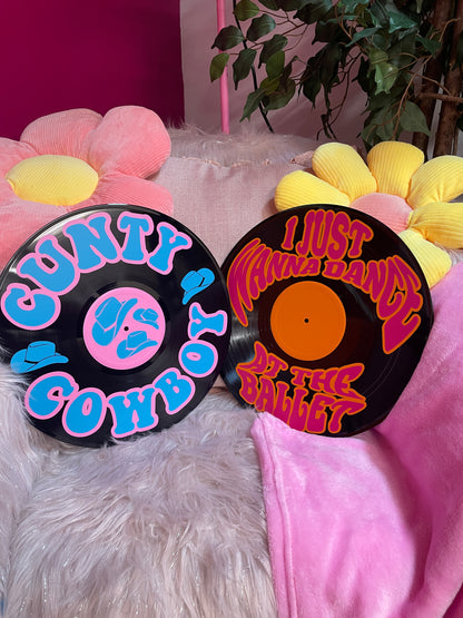 Cunty cowboy upcycled vintage 12" LP vinyl record home decor