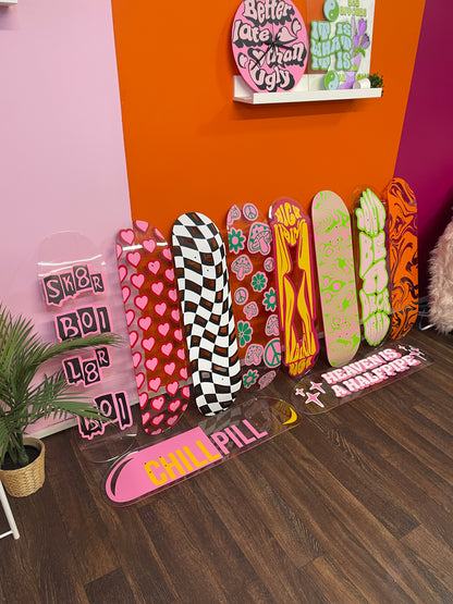 Personalised custom text clear acrylic skateboard deck