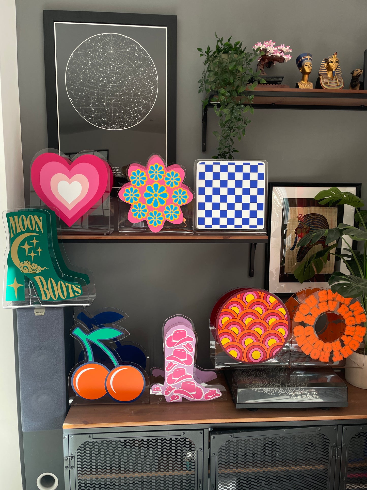 Checkerboard acrylic storage holder for records, books and other storage home decor