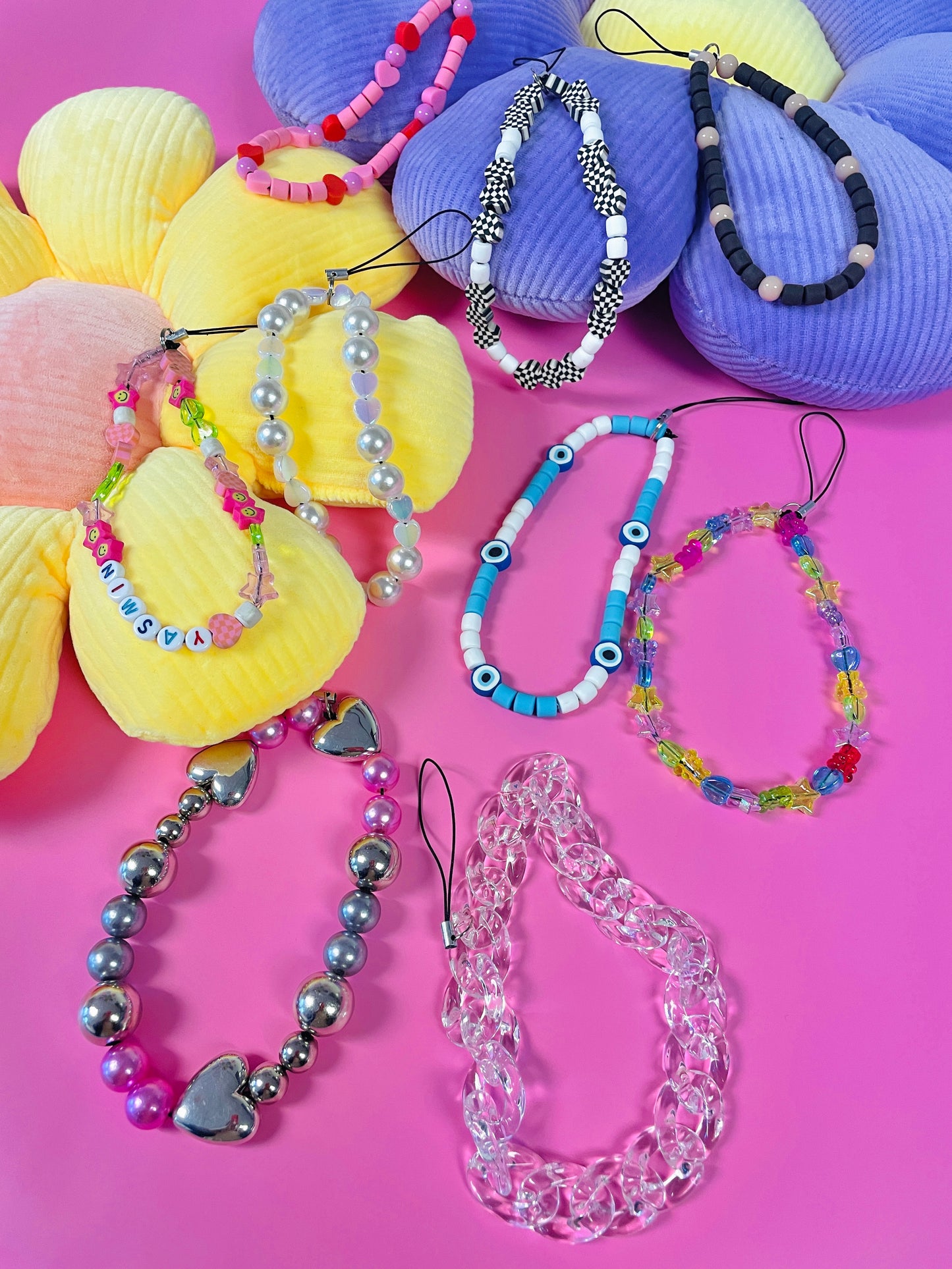 Large metallic hearts mobile phone charm strap