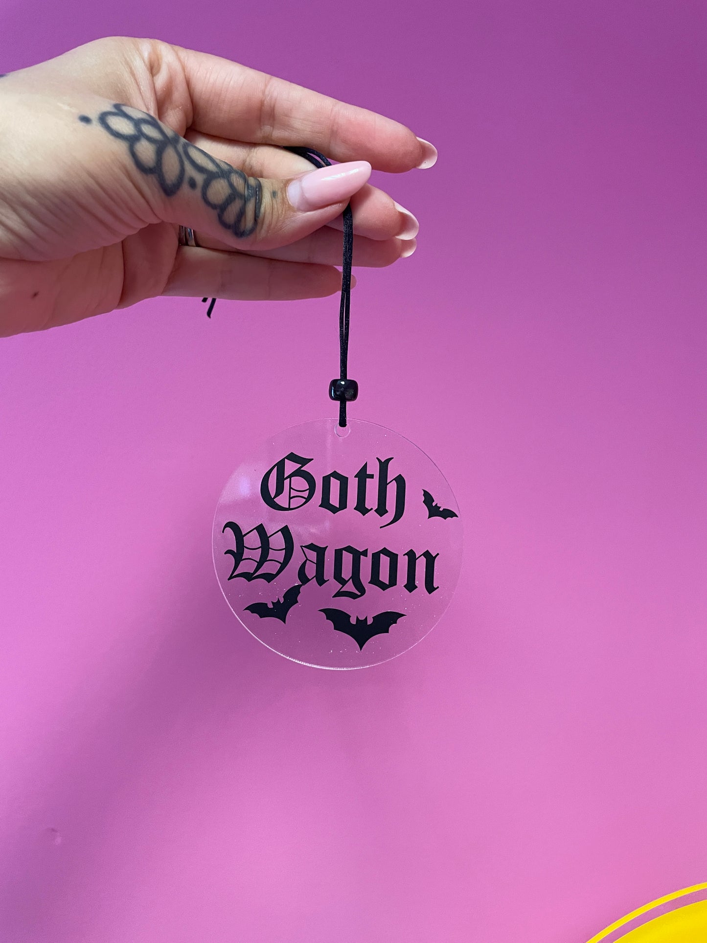 Goth wagon rearview mirror car accessory charm clear acrylic