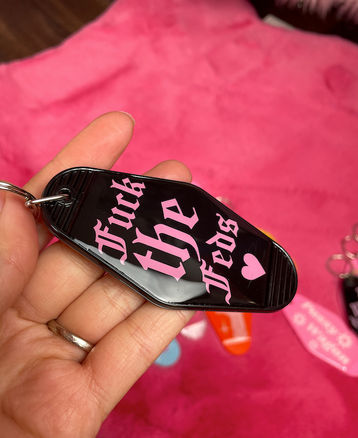 Fuck the feds motel keychain keyring various colours