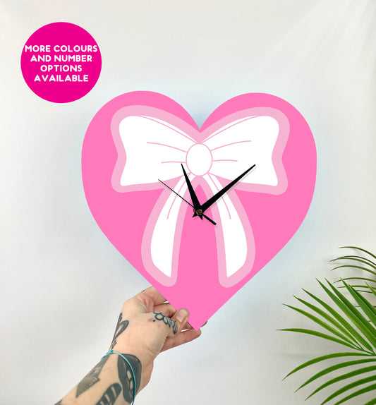 Bow heart shaped decorative clock silent movement