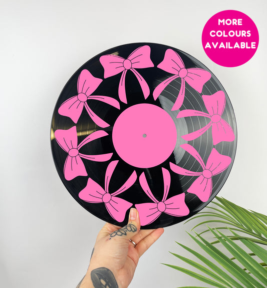 Bow pattern upcycled vintage 12" LP vinyl record home decor