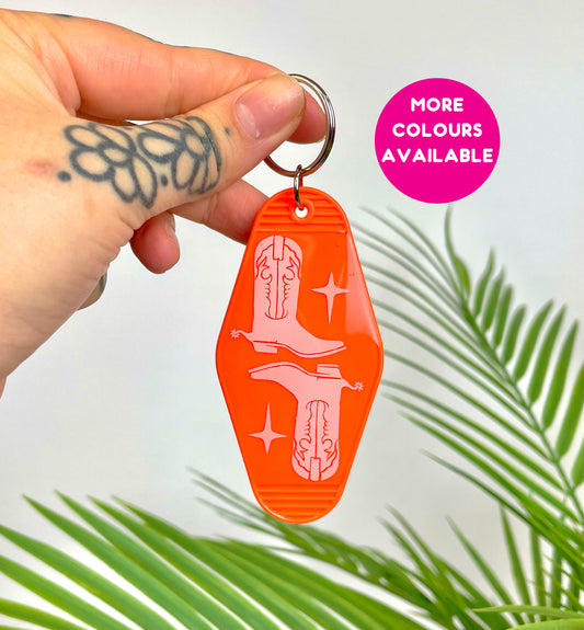 Cowboy boots motel keychain keyring various colours