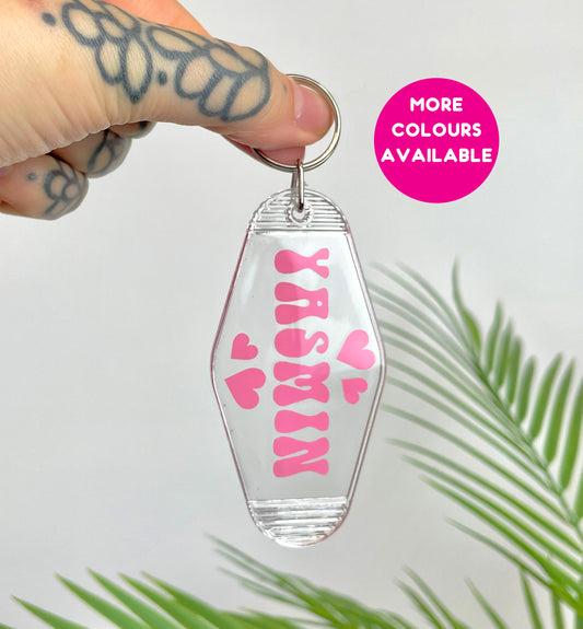 Personalised custom name text motel keychain keyring various colours