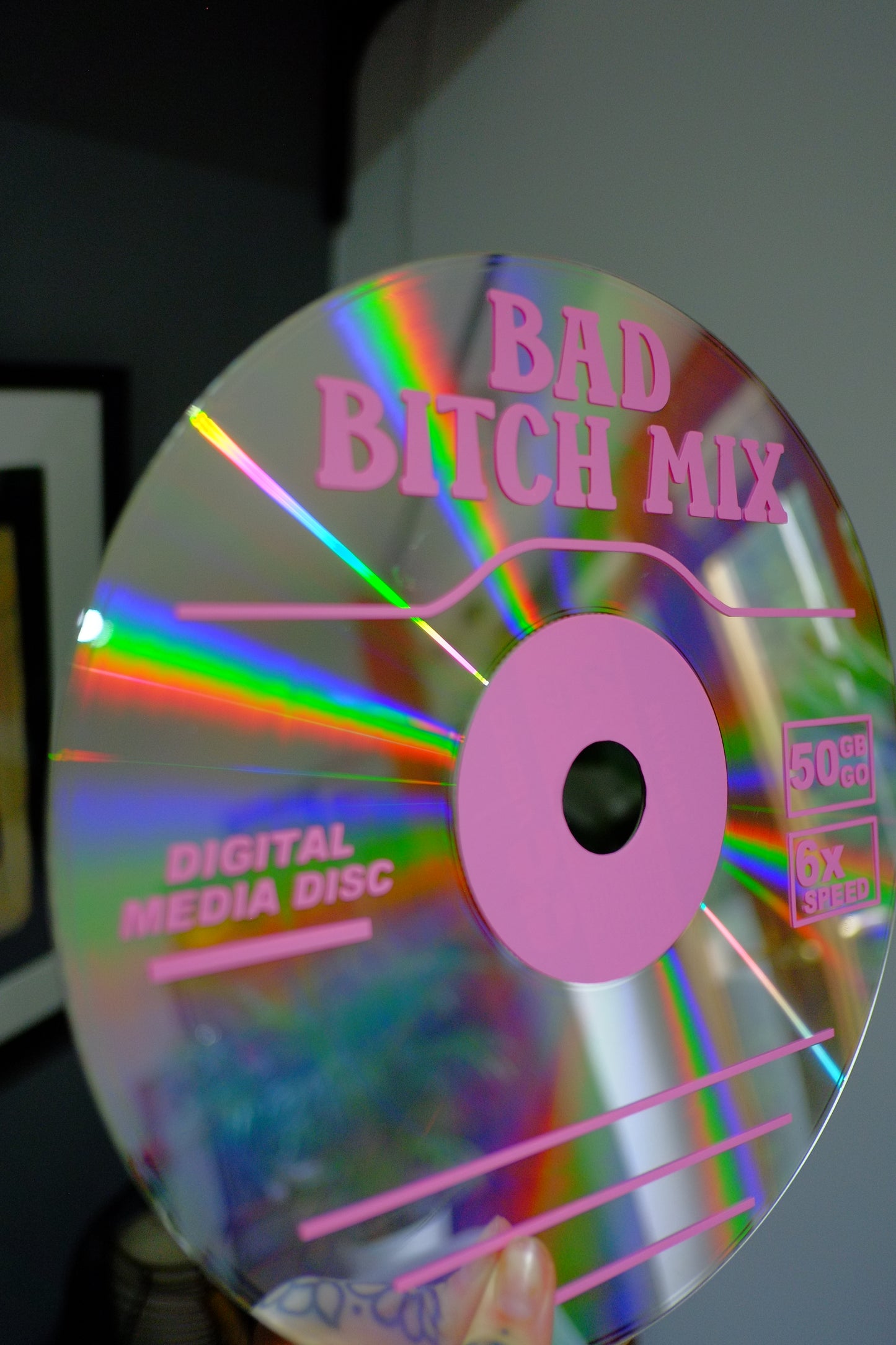 Bad bitch mix CD upcycled vintage 12" laser disc home decor