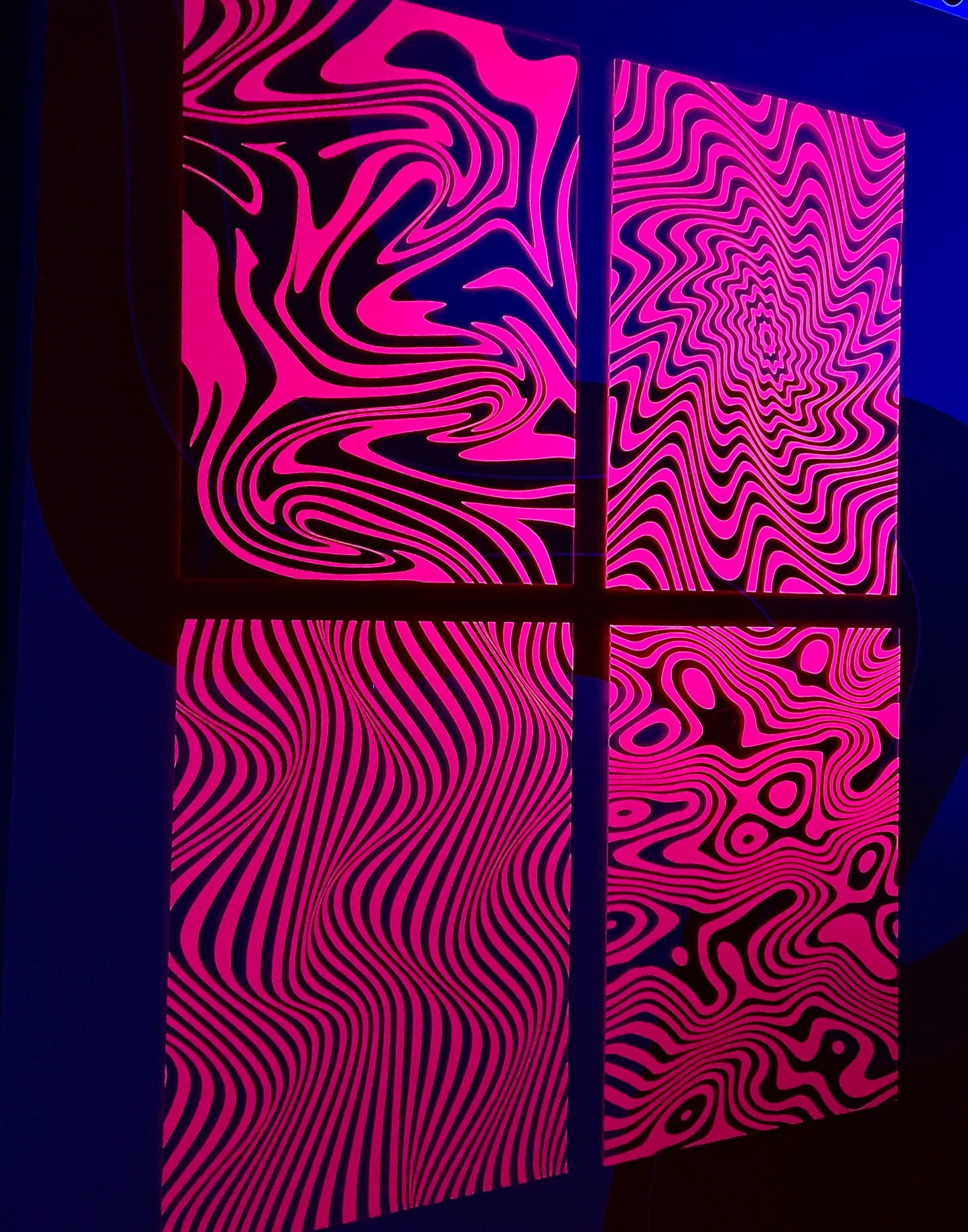 Psychedelic 70's pattern trippy UV glow pink clear acrylic vinyl poster plaque
