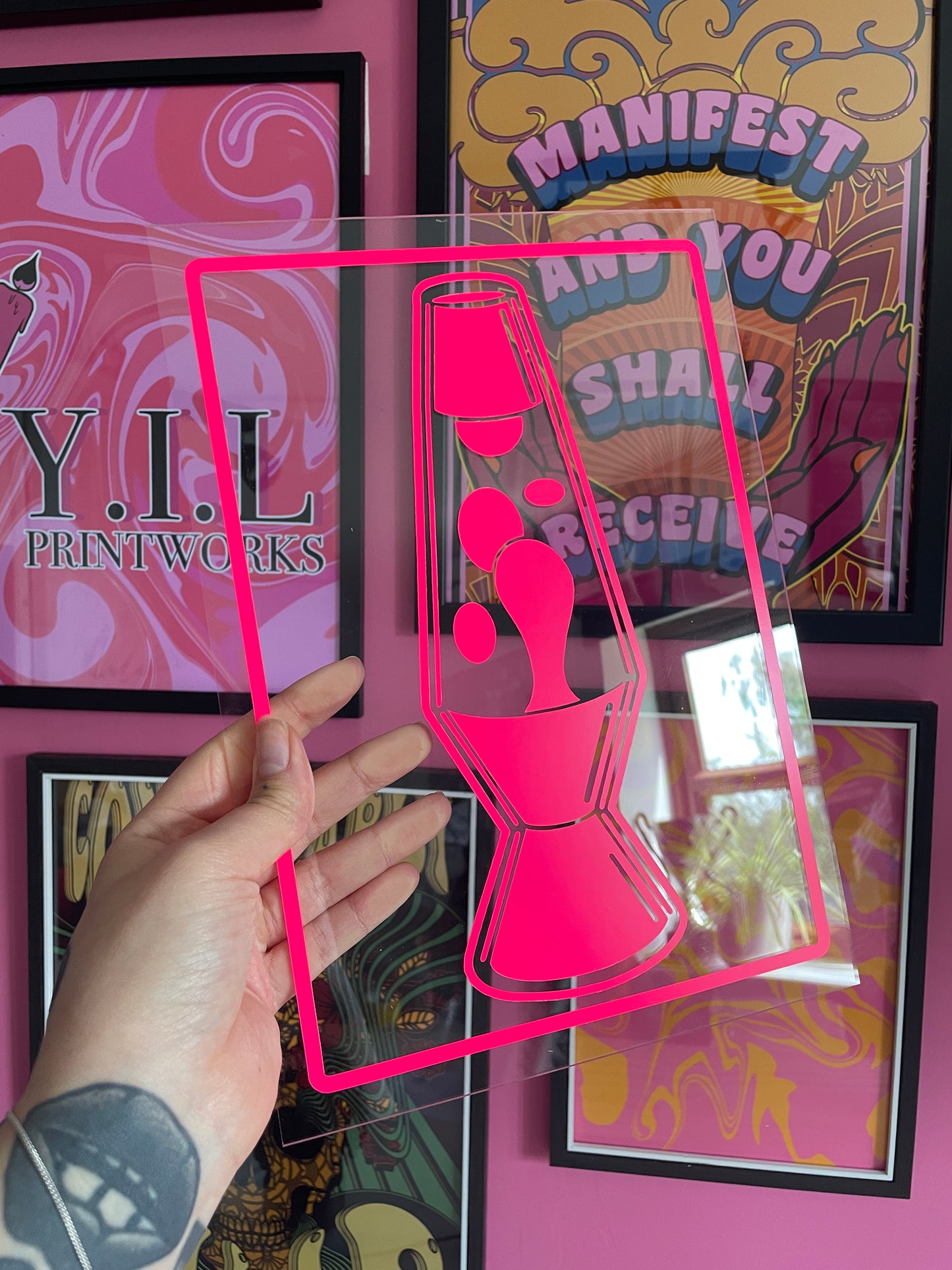 Groovy lava lamp UV glow pink clear acrylic vinyl poster plaque