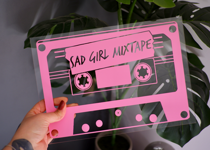 Cassette tape sad girl mixtape clear acrylic vinyl poster plaque