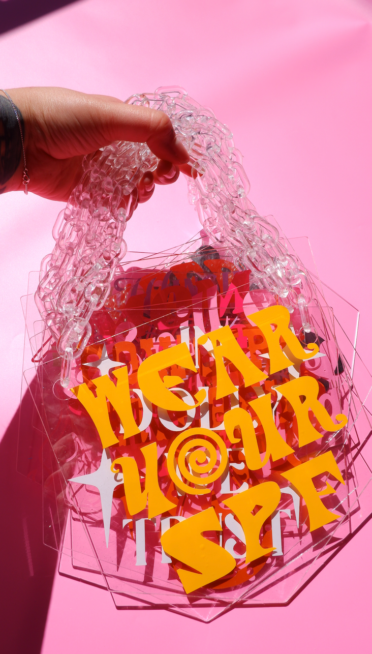 Personalised custom clear acrylic banner with acrylic chain