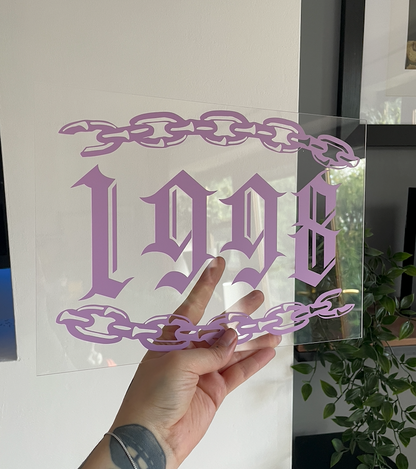 Personalised birth year chains clear acrylic vinyl poster plaque