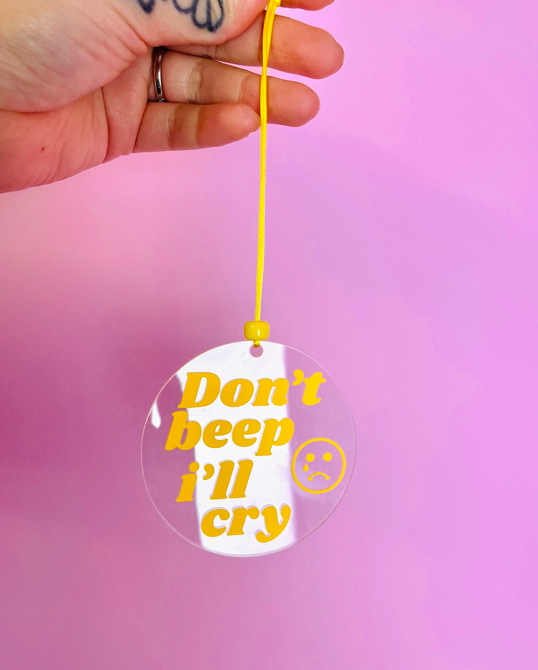Don't beep i'll cry rearview mirror car accessory charm clear acrylic