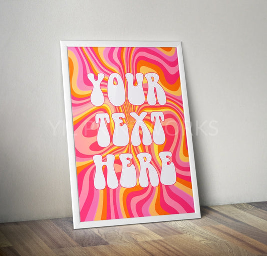Personalised Retro Groovy Swirl Pink Typography Poster Print Poster