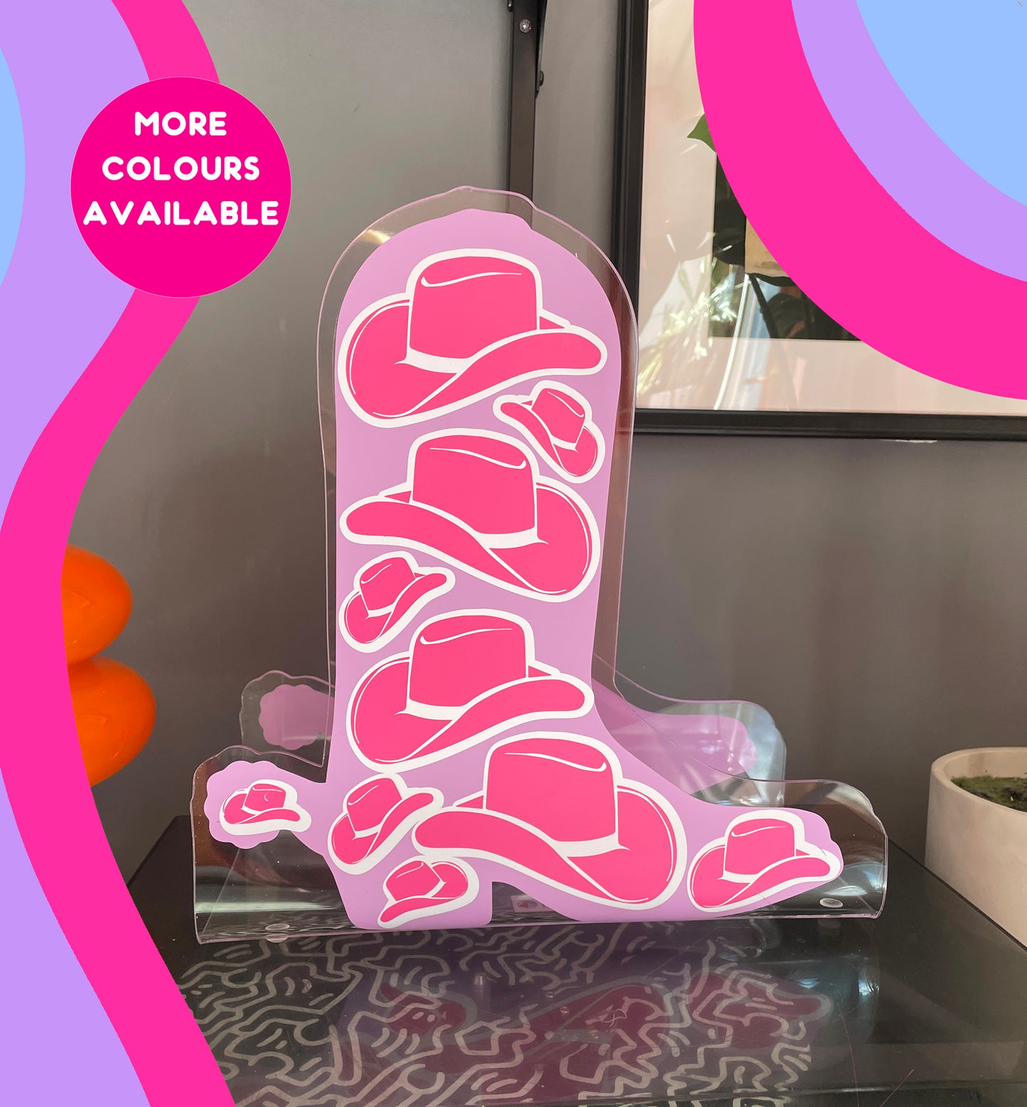 Cowboy boot cowboy hat pattern acrylic storage holder for records, books and other storage home decor