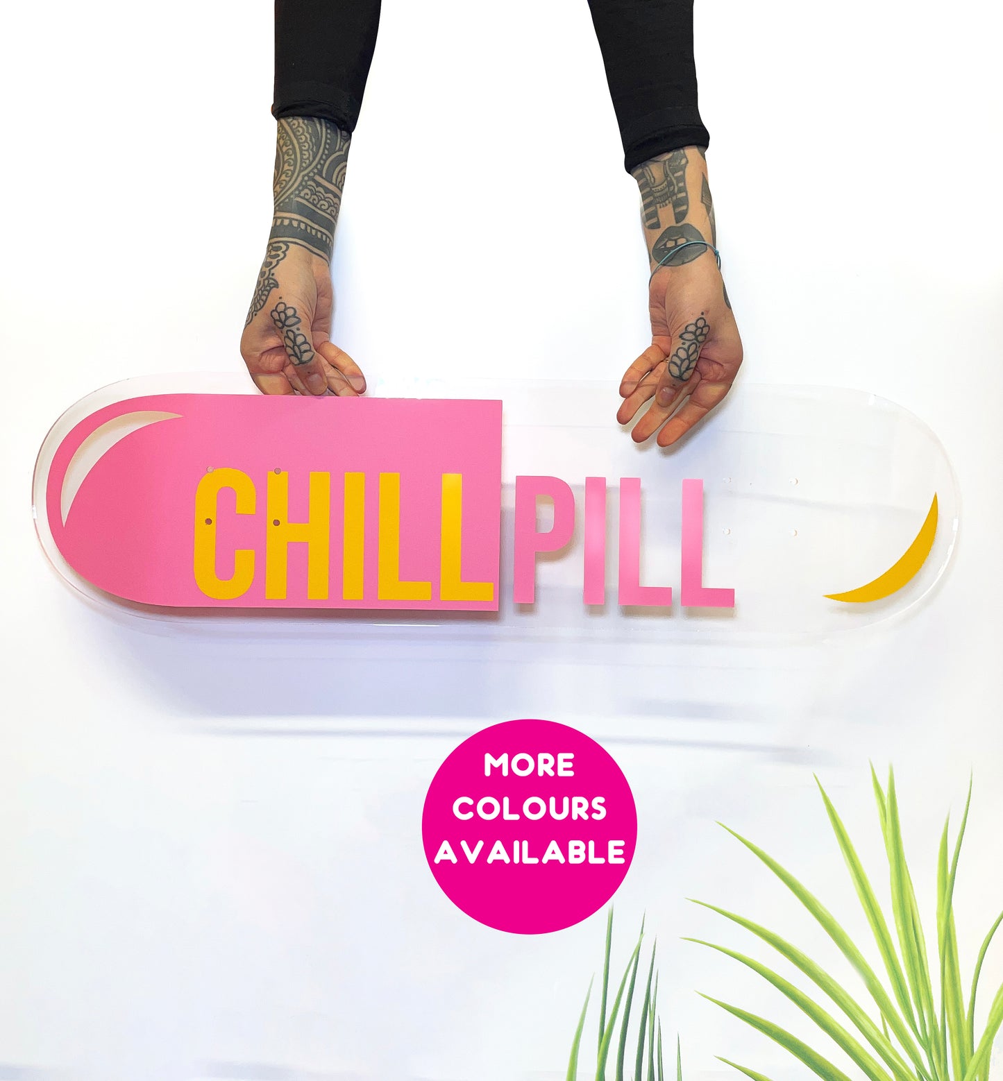 Chill pill clear acrylic skateboard deck