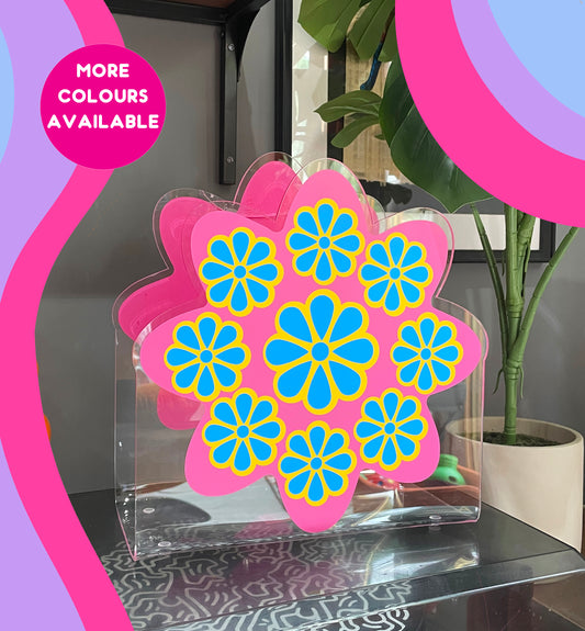 Retro flower acrylic storage holder for records, books and other storage home decor