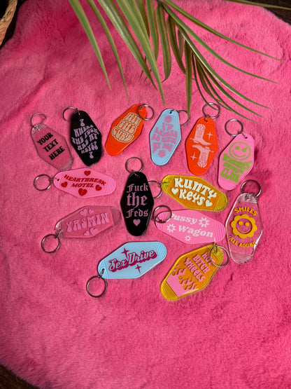 Hit the curb motel keychain keyring various colours