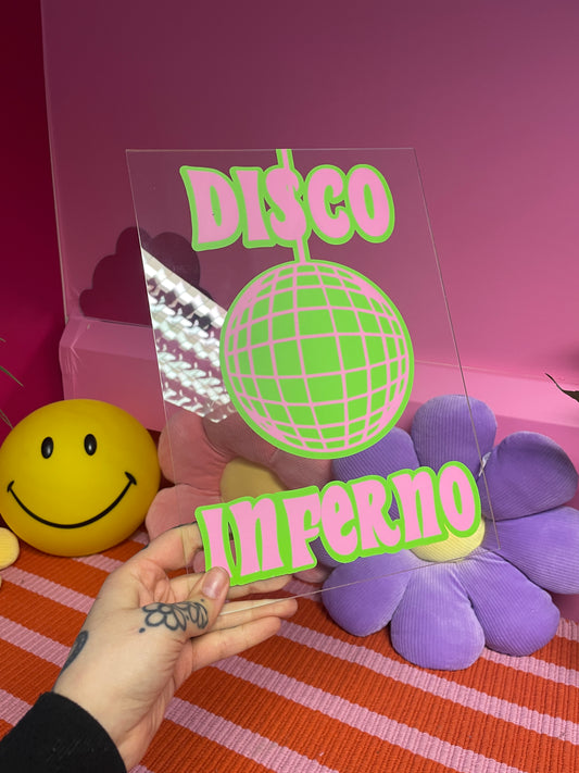 CLEARANCE - disco inferno acrylic plaque A4