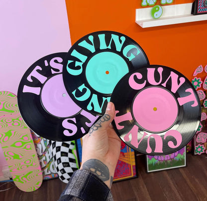 It's giving cunt set of 3 upcycled vintage 7" 45 LP vinyl records home decor
