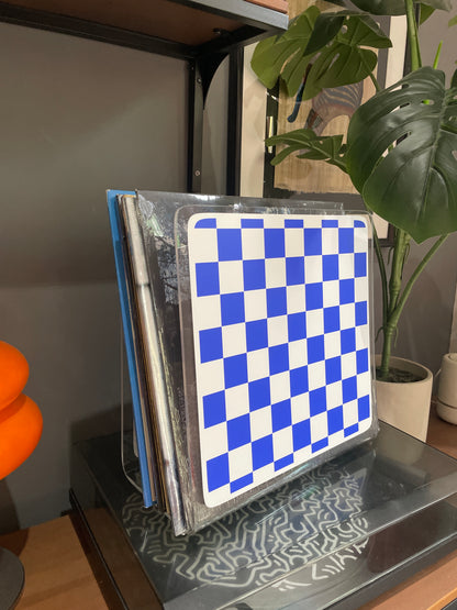 Checkerboard acrylic storage holder for records, books and other storage home decor
