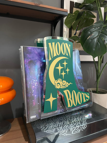 Moon boots platform acrylic storage holder for records, books and other storage home decor