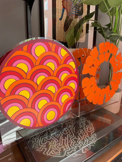 Retro pattern acrylic storage holder for records, books and other storage home decor