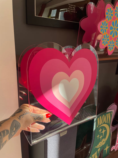 Retro heart shape acrylic storage holder for records, books and other storage home decor