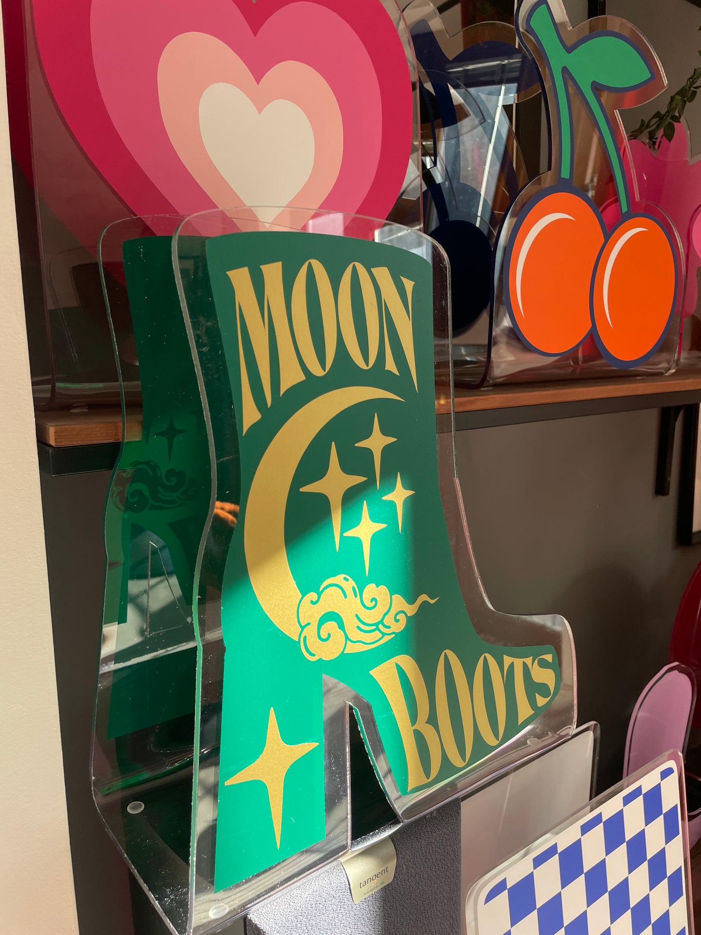 Moon boots platform acrylic storage holder for records, books and other storage home decor