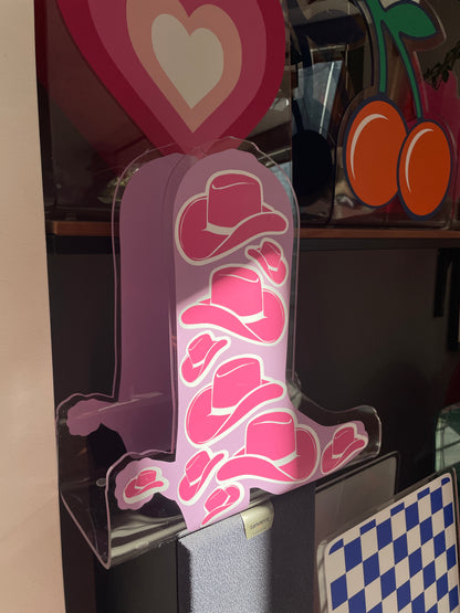 Cowboy boot cowboy hat pattern acrylic storage holder for records, books and other storage home decor