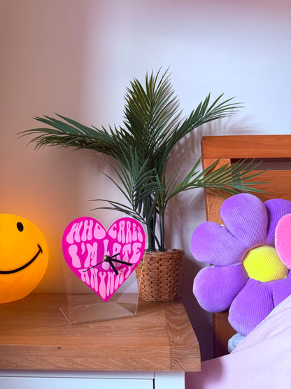 Who cares i'm late anyway heart shaped table decorative clock silent movement