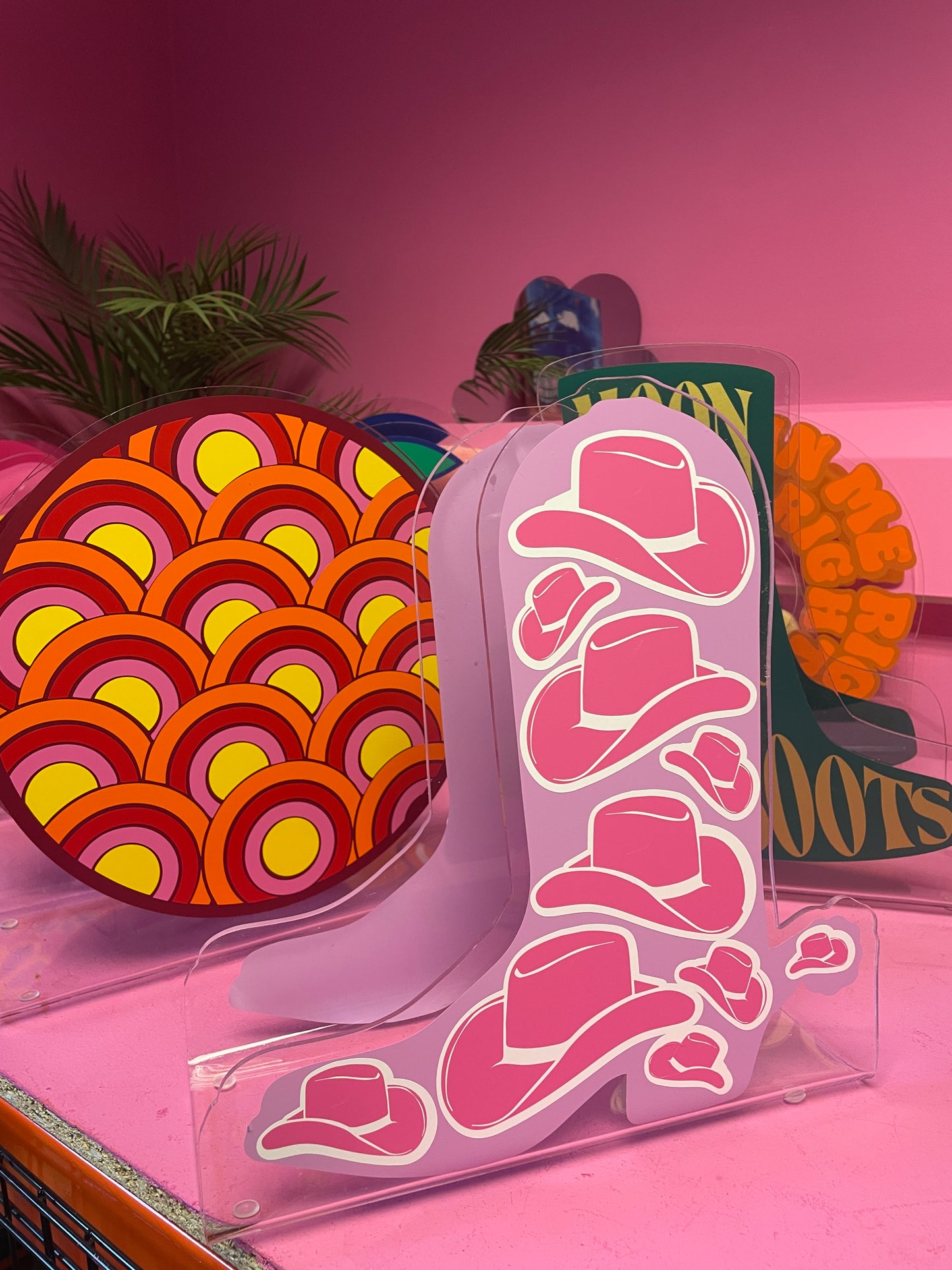 Cowboy boot cowboy hat pattern acrylic storage holder for records, books and other storage home decor