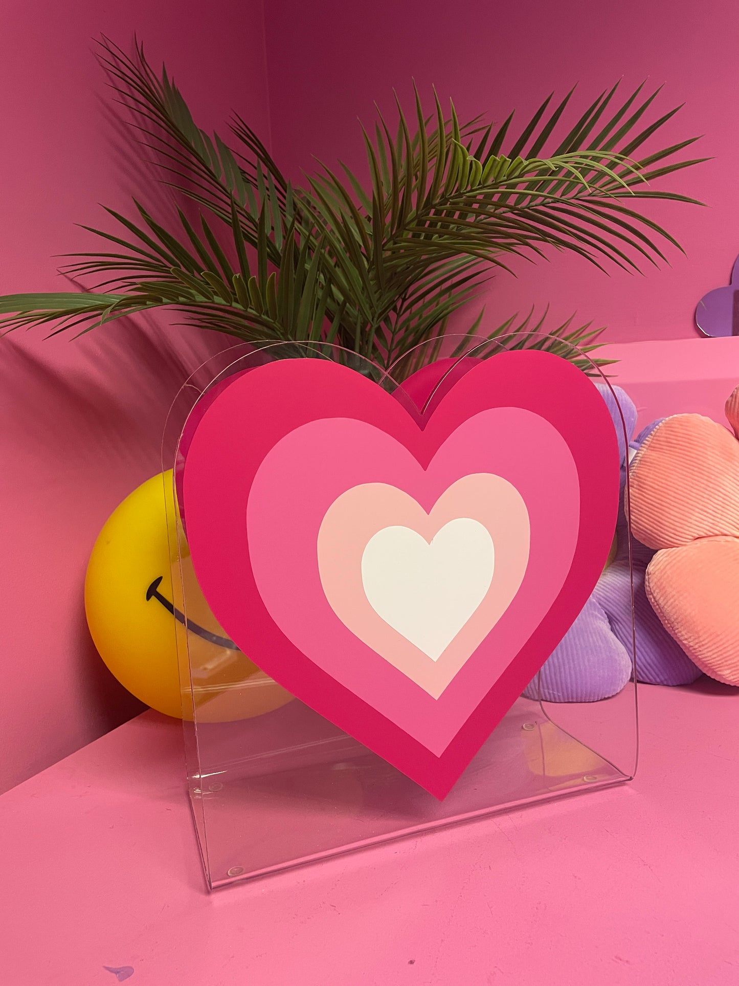 Retro heart shape acrylic storage holder for records, books and other storage home decor