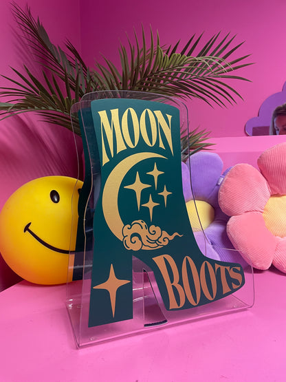 Moon boots platform acrylic storage holder for records, books and other storage home decor