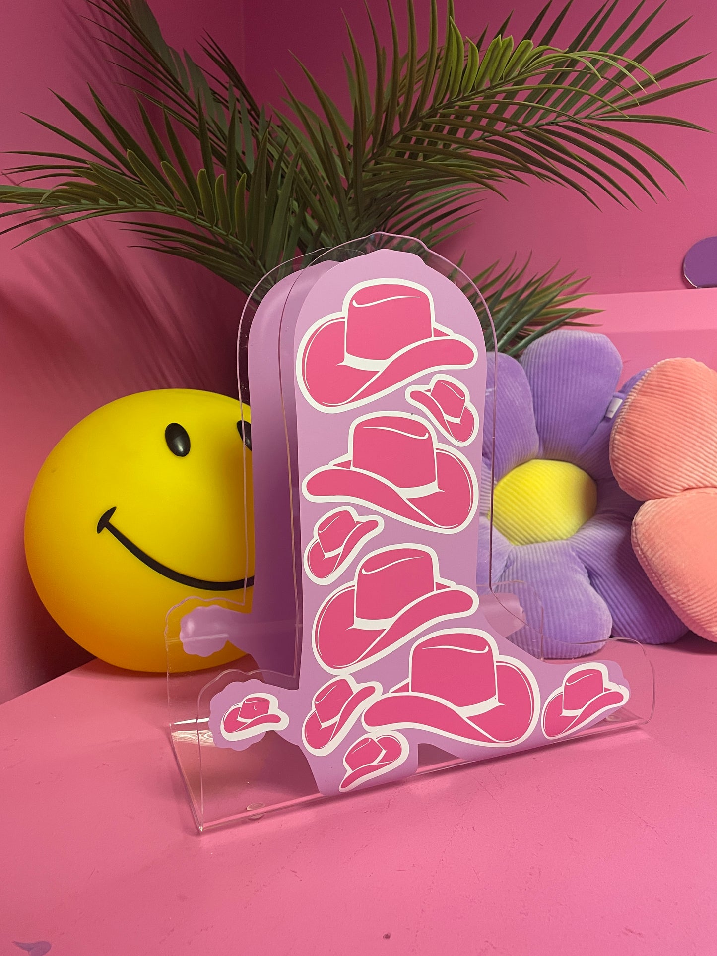 Cowboy boot cowboy hat pattern acrylic storage holder for records, books and other storage home decor