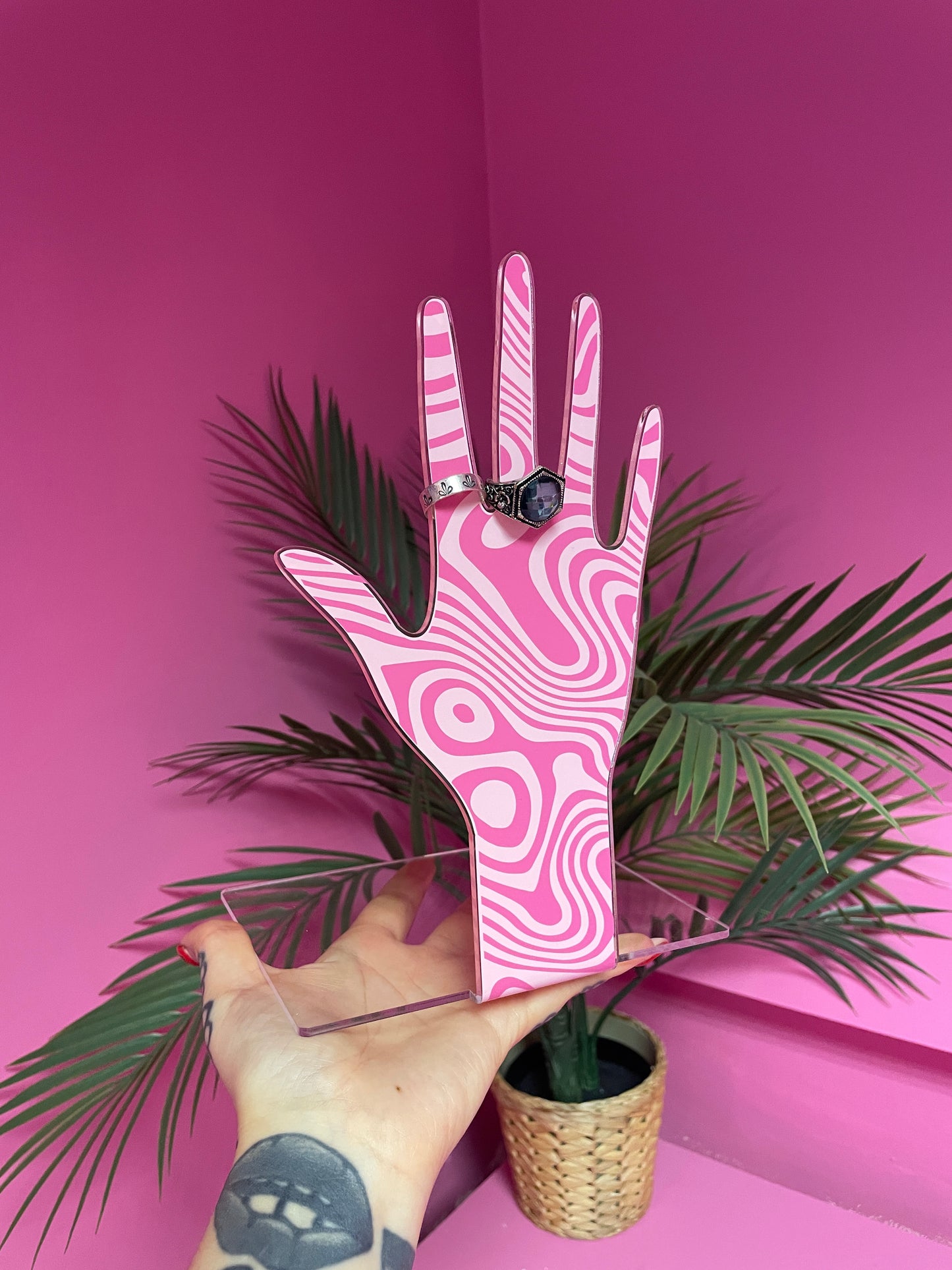 Psychedelic swirl retro groovy hand pattern jewellery stand home decor accessories
