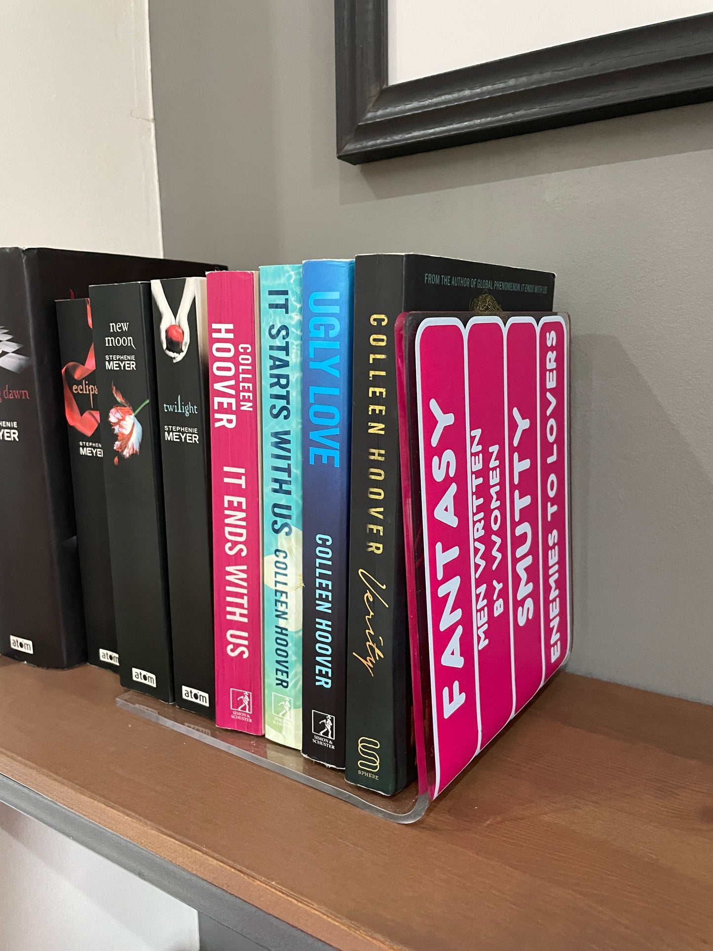 Book genre stack acrylic bookend home decor