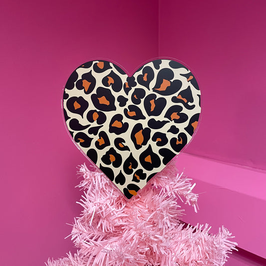 Animal print heart acrylic christmas tree topper festive decoration decor