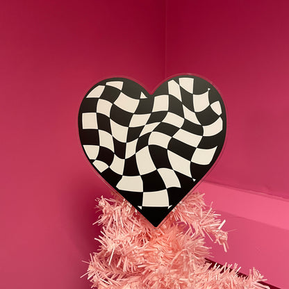 Checkerboard heart acrylic christmas tree topper festive decoration decor