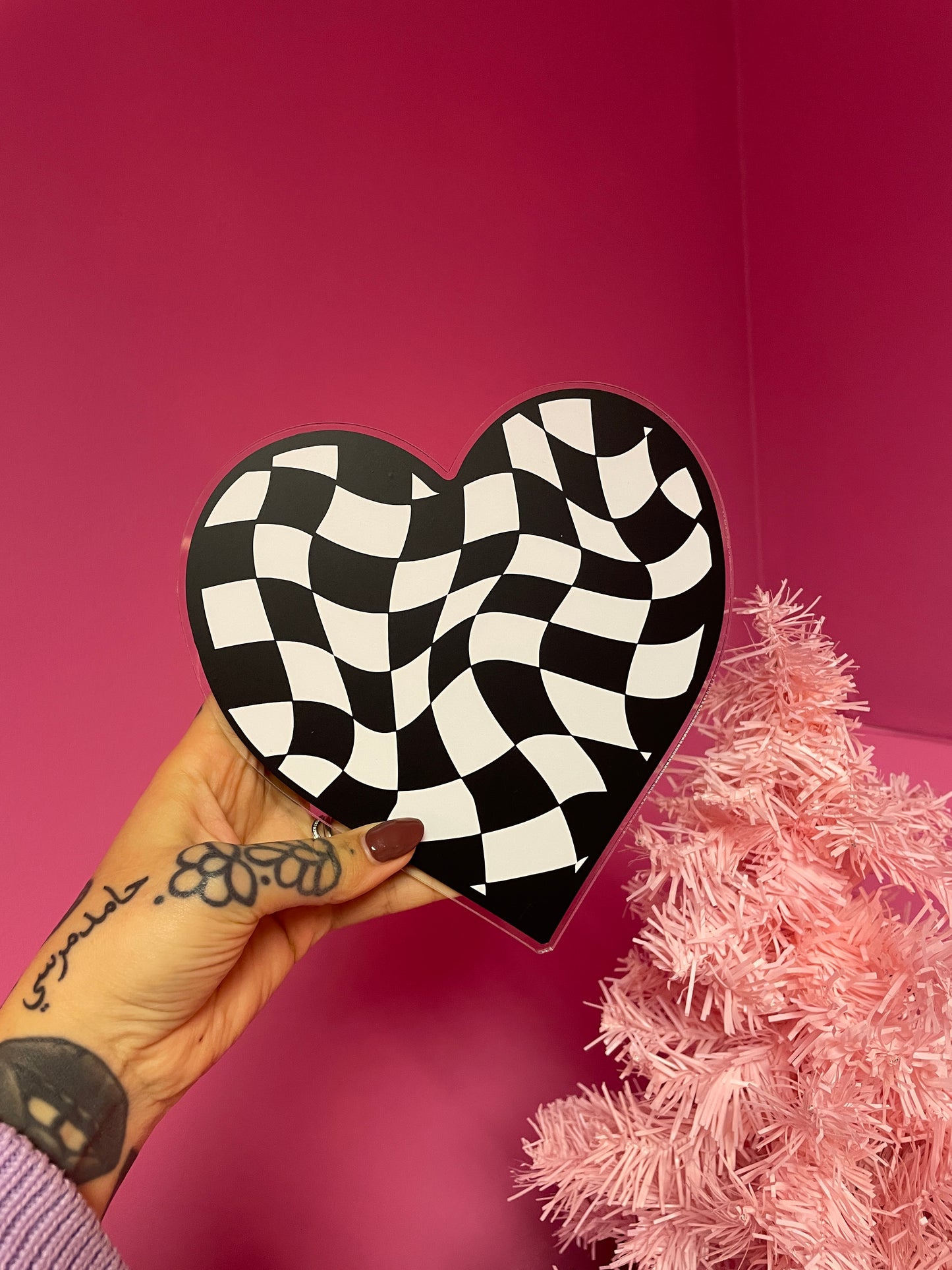 Checkerboard heart acrylic christmas tree topper festive decoration decor