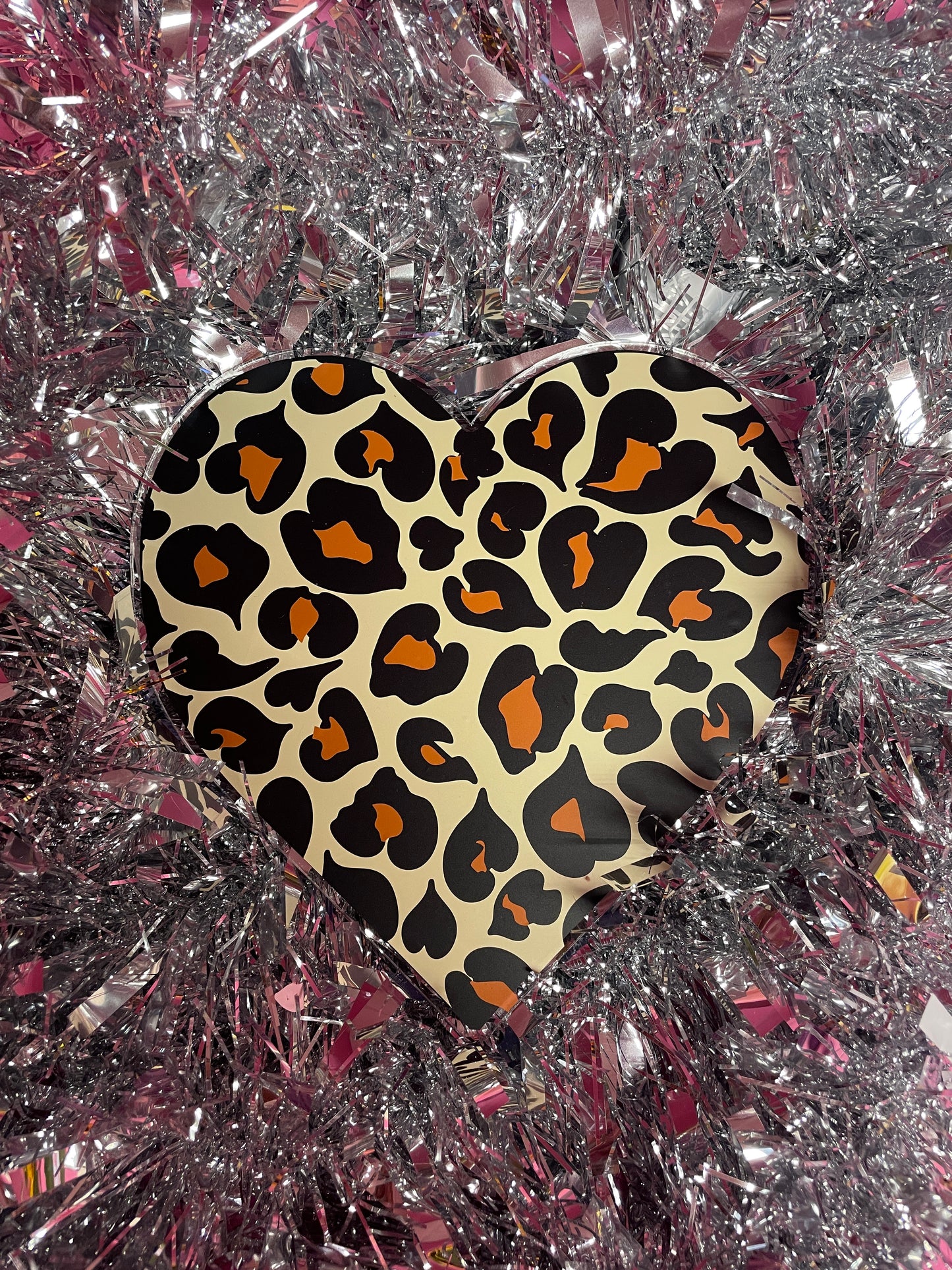 Animal print heart acrylic christmas tree topper festive decoration decor