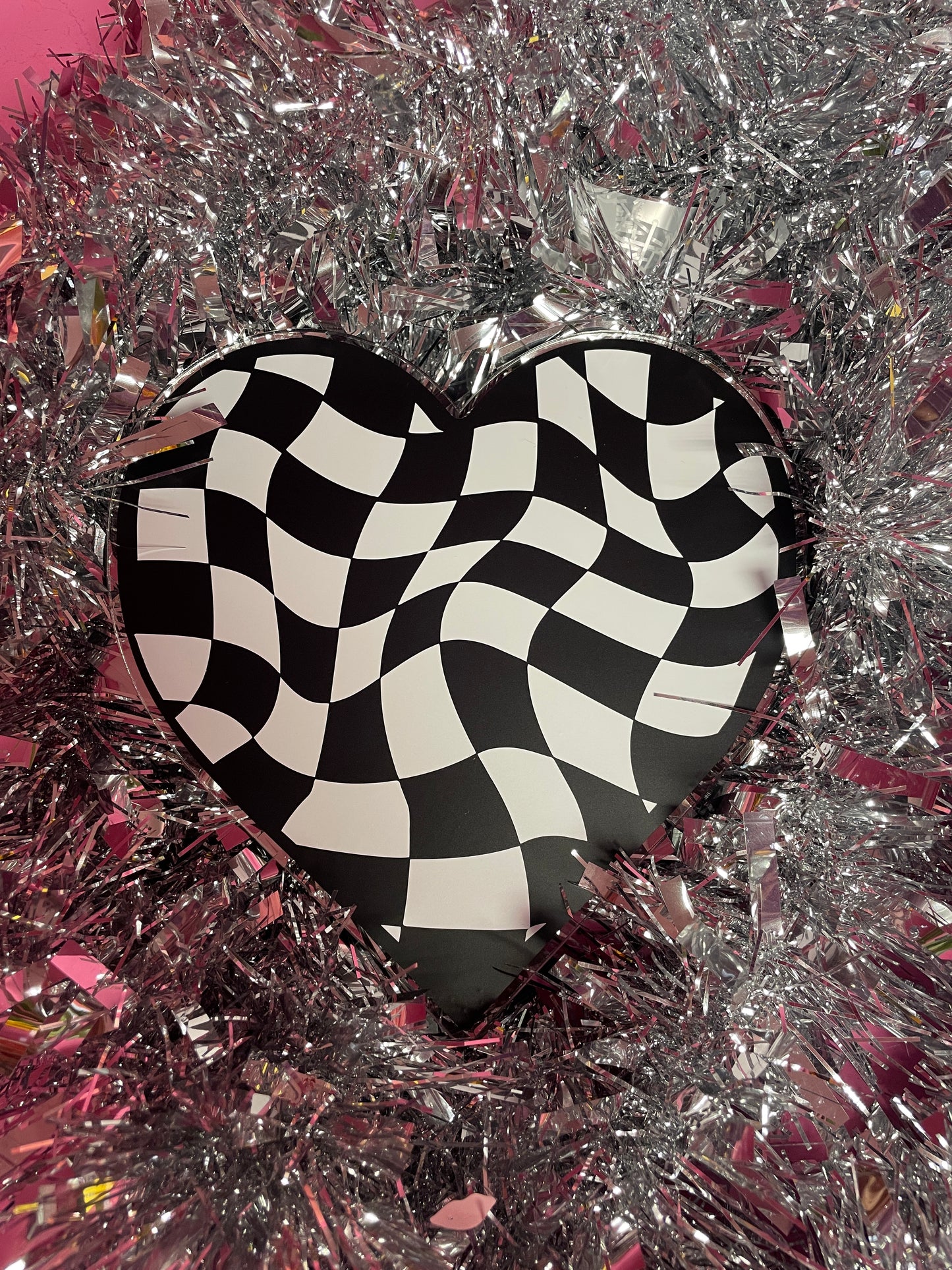 Checkerboard heart acrylic christmas tree topper festive decoration decor