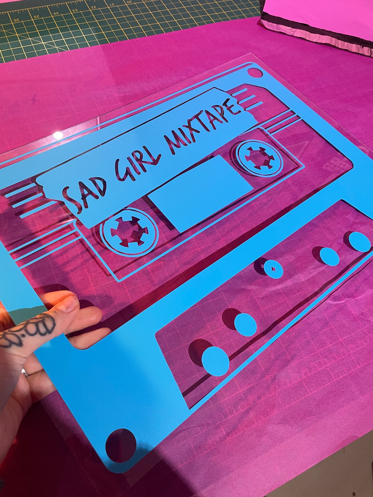 Cassette tape sad girl mixtape clear acrylic vinyl poster plaque