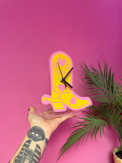 Cowboy boot decorative clock silent movement