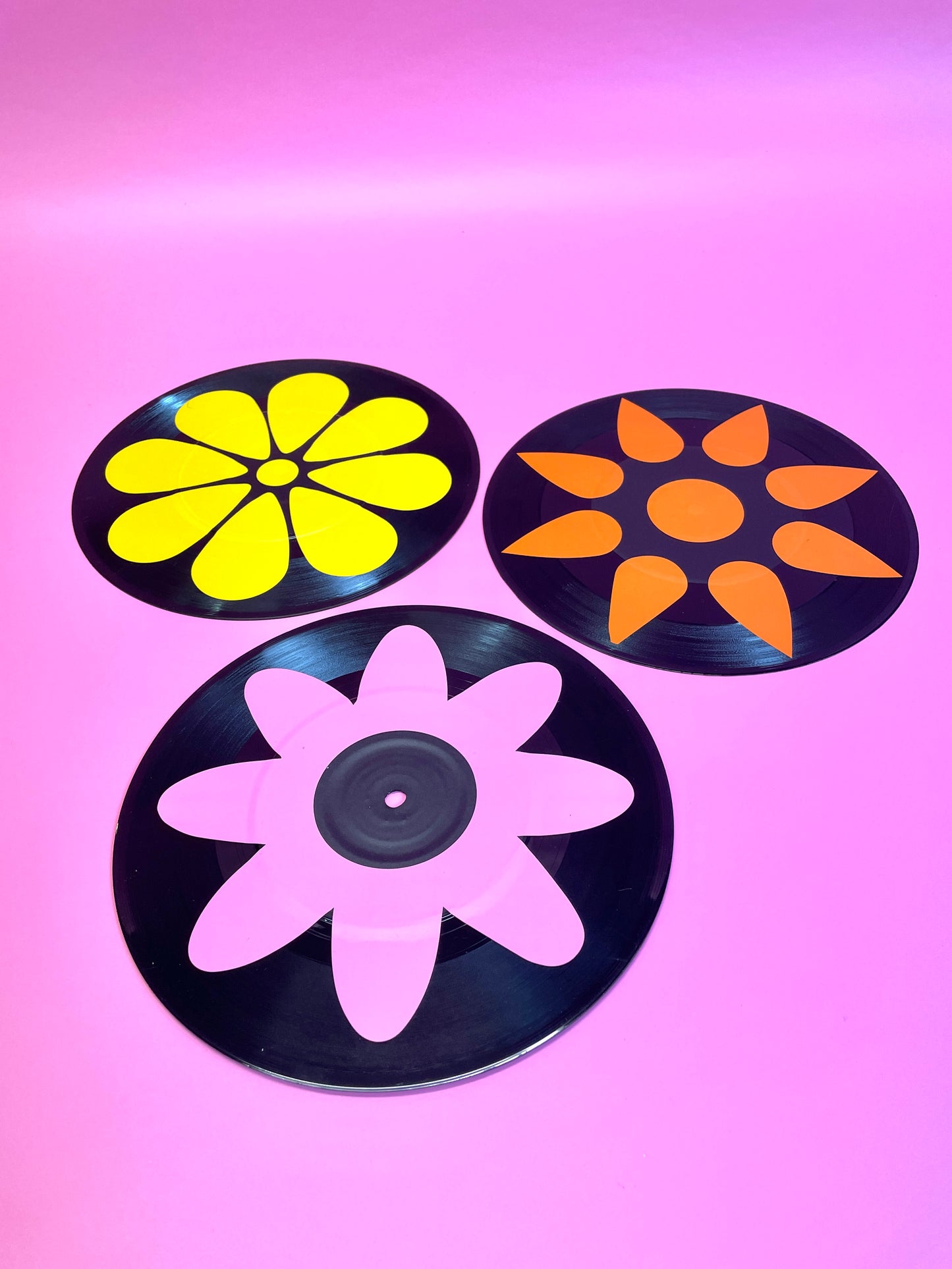 Flower pattern set of 3 upcycled vintage 7" 45 LP vinyl records home decor