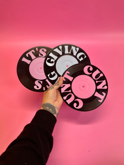 It's giving cunt set of 3 upcycled vintage 7" 45 LP vinyl records home decor