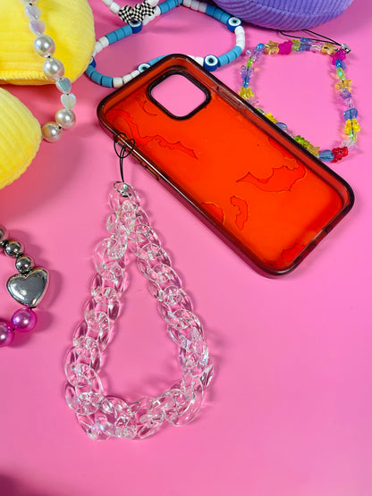 Clear acrylic chain link mobile phone charm strap