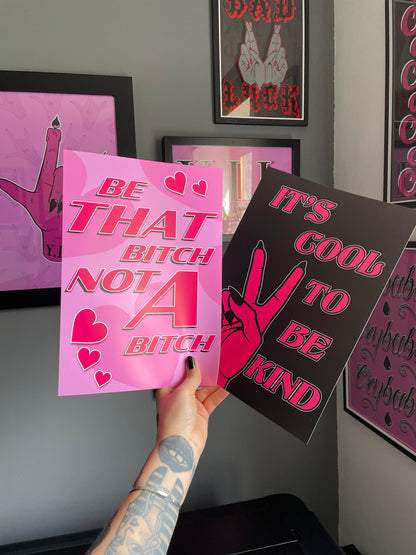 Anti Bullying Collab Be That Bitch Pink Hearts Typography Artwork Poster Print Poster