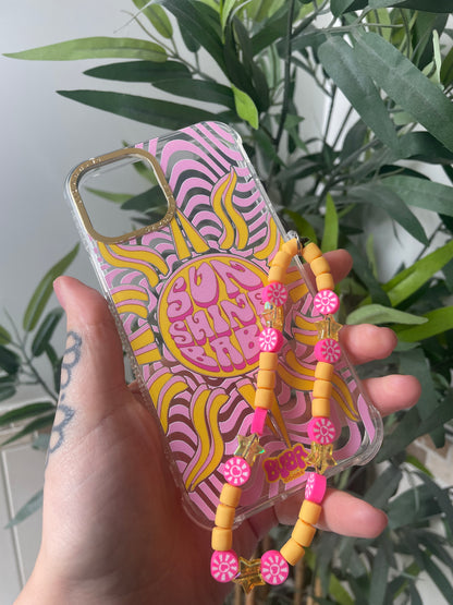 BUBA GOODS x SKINNYDIP limited edition yellow and pink mobile phone charm strap